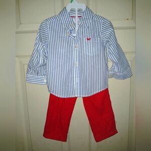 Carter's Blue and White Striped Shirt with Red Accent and Red Pants 18M